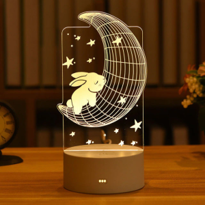 AvaGlow Acrylic Led Lamp & Night Light / Bedside Lamp - Sleepy Bunny